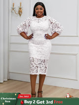 AOMEIDRESS Sexy Lace Bodycon Midi White Cocktail Dress for Women White / S