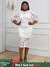 AOMEIDRESS Sexy Lace Bodycon Midi White Cocktail Dress for Women White / S