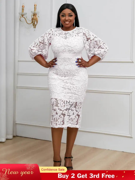 AOMEIDRESS Sexy Lace Bodycon Midi White Cocktail Dress for Women White / S