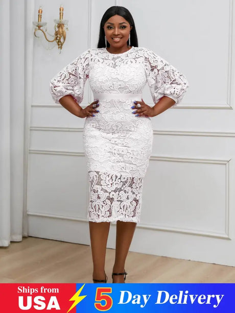 AOMEIDRESS Sexy Lace Bodycon Midi White Cocktail Dress for Women White / S