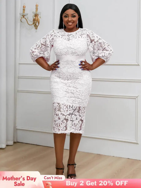 AOMEIDRESS Sexy Lace Bodycon Midi White Cocktail Dress for Women White / S