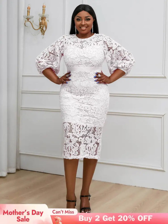 AOMEIDRESS Sexy Lace Bodycon Midi White Cocktail Dress for Women White / S
