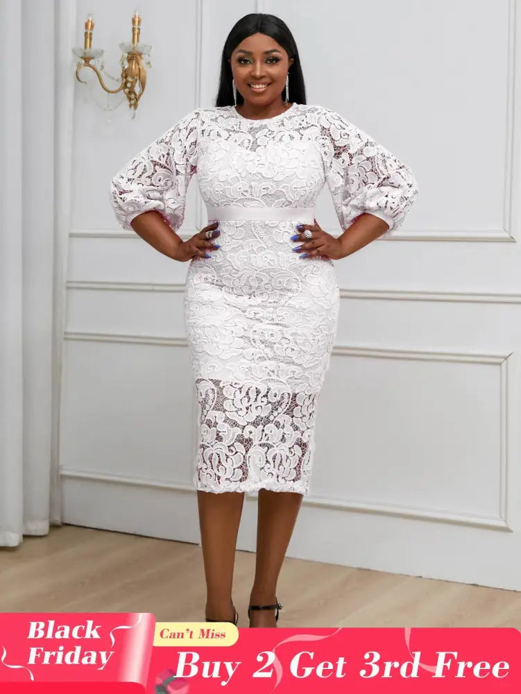 AOMEIDRESS Sexy Lace Bodycon Midi White Cocktail Dress for Women White / S