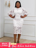AOMEIDRESS Sexy Lace Bodycon Midi White Cocktail Dress for Women White / S