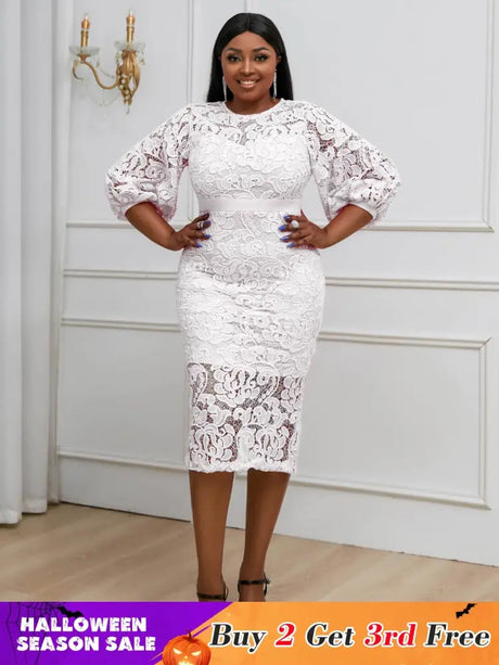 AOMEIDRESS Sexy Lace Bodycon Midi White Cocktail Dress for Women White / S