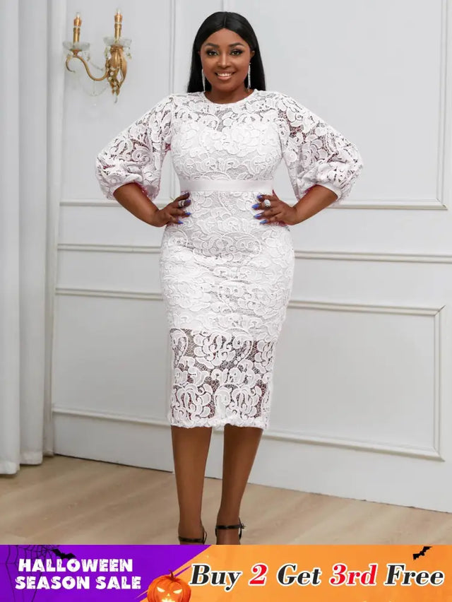 AOMEIDRESS Sexy Lace Bodycon Midi White Cocktail Dress for Women White / S