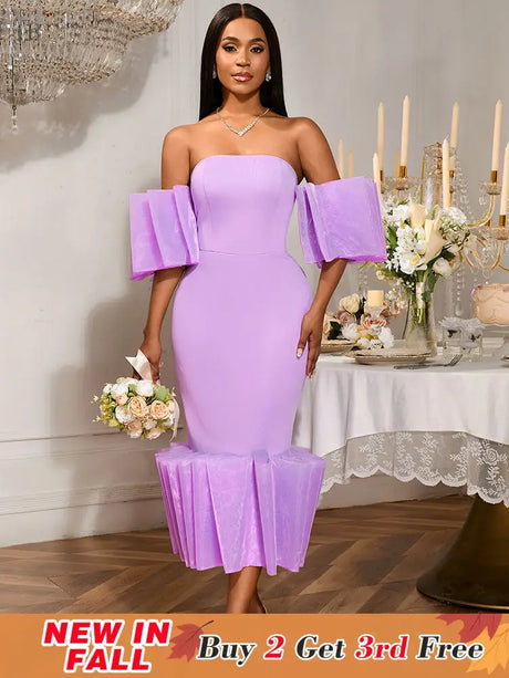 AOMEIDRESS Sexy Lavender Strapless Backless Pleated Dress For Party Lavender / S