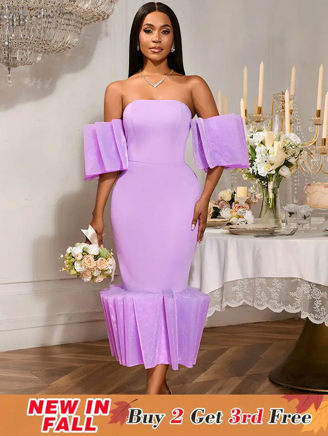 AOMEIDRESS Sexy Lavender Strapless Backless Pleated Dress For Party Lavender / S