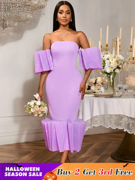 AOMEIDRESS Sexy Lavender Strapless Backless Pleated Dress For Party Lavender / S