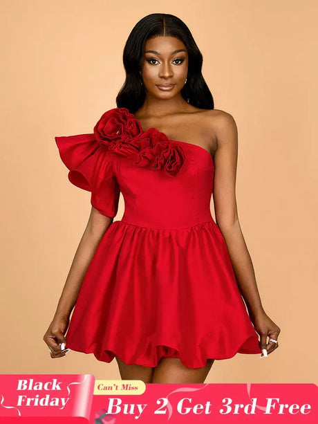 AOMEIDRESS Sexy One Shoulder Wedding Guest A Line Mini Dresses Red / S