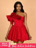 AOMEIDRESS Sexy One Shoulder Wedding Guest A Line Mini Dresses Red / S