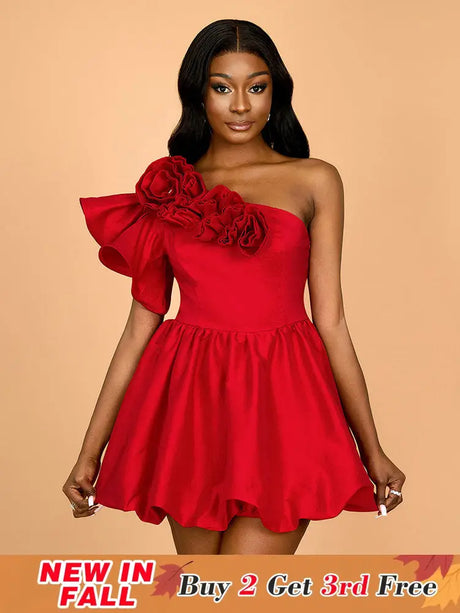 AOMEIDRESS Sexy One Shoulder Wedding Guest A Line Mini Dresses Red / S