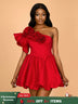 AOMEIDRESS Sexy One Shoulder Wedding Guest A Line Mini Dresses Red / S