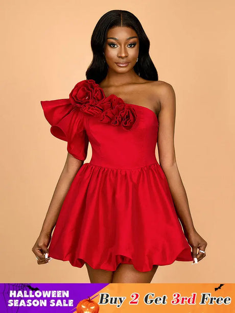 AOMEIDRESS Sexy One Shoulder Wedding Guest A Line Mini Dresses Red / S