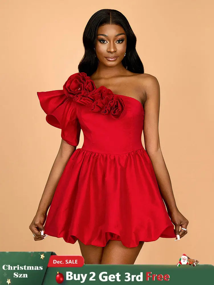 AOMEIDRESS Sexy One Shoulder Wedding Guest A Line Mini Dresses Red / S