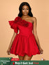 AOMEIDRESS Sexy One Shoulder Wedding Guest A Line Mini Dresses Red / S