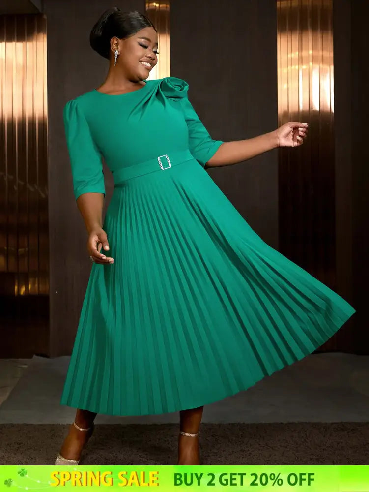 AOMEIDRESS Sexy St Patricks Day Dress Emerald Green 3D Flower Pleated Flirty
