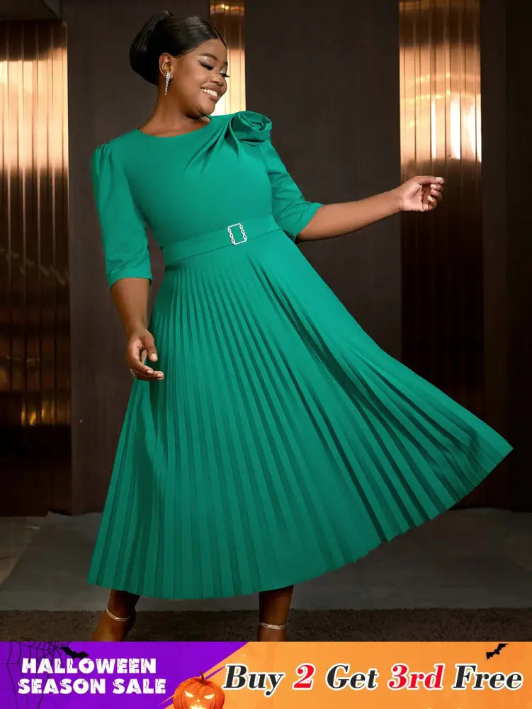 AOMEIDRESS Sexy St Patricks Day Dress Emerald Green 3D Flower Pleated Flirty
