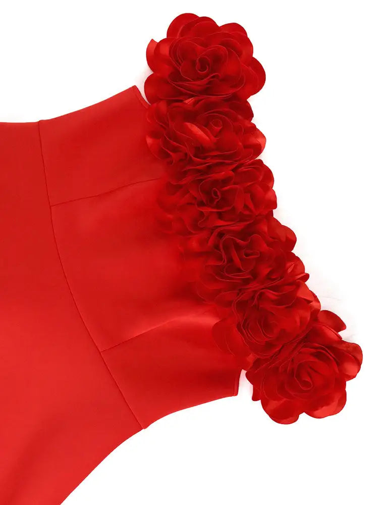 AOMEIDRESS Sexy Wedding Guest Dresses Slash Neck 3D Flower Club Wear
