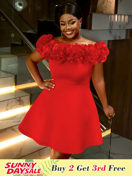 AOMEIDRESS Sexy Wedding Guest Dresses Slash Neck 3D Flower Club Wear Red / S