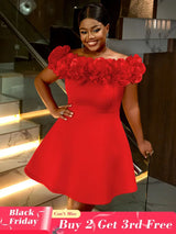 AOMEIDRESS Sexy Wedding Guest Dresses Slash Neck 3D Flower Club Wear Red / S