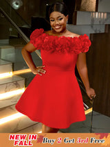 AOMEIDRESS Sexy Wedding Guest Dresses Slash Neck 3D Flower Club Wear Red / S