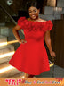 AOMEIDRESS Sexy Wedding Guest Dresses Slash Neck 3D Flower Club Wear Red / S