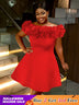 AOMEIDRESS Sexy Wedding Guest Dresses Slash Neck 3D Flower Club Wear Red / S