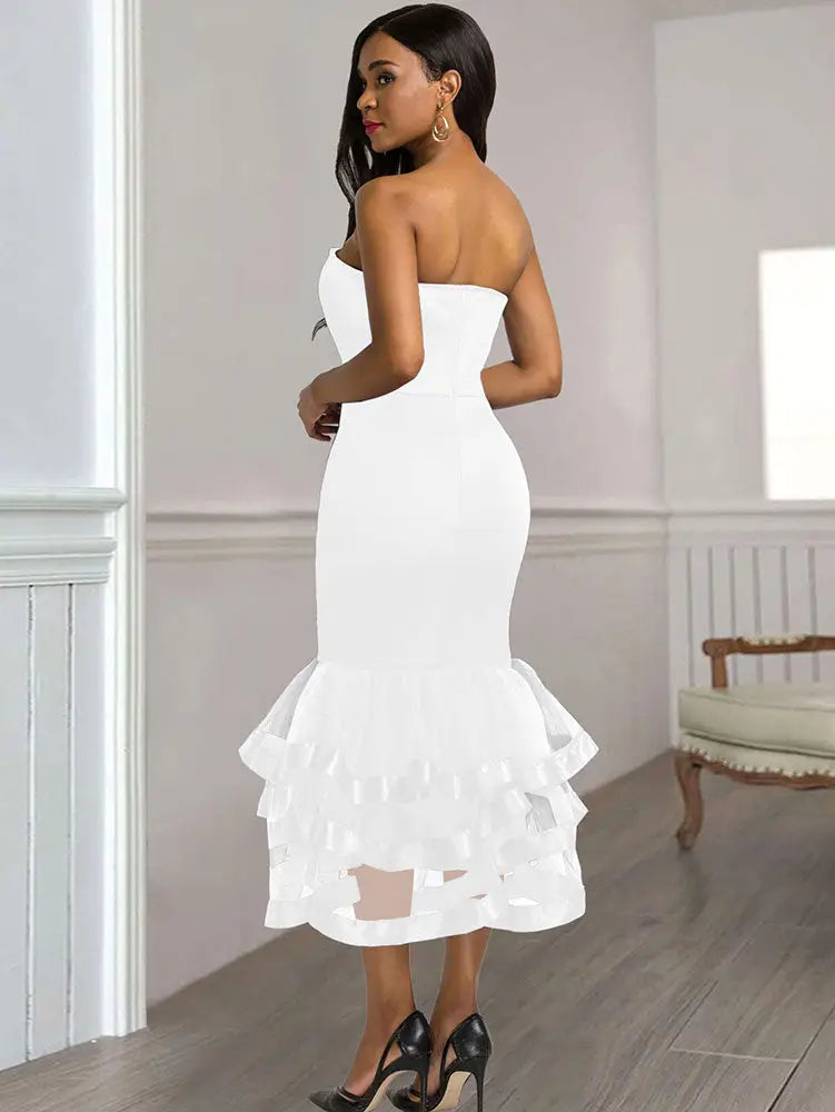 AOMEIDRESS Sexy Wedding Guests Dresses Strapless Backless Ruffle