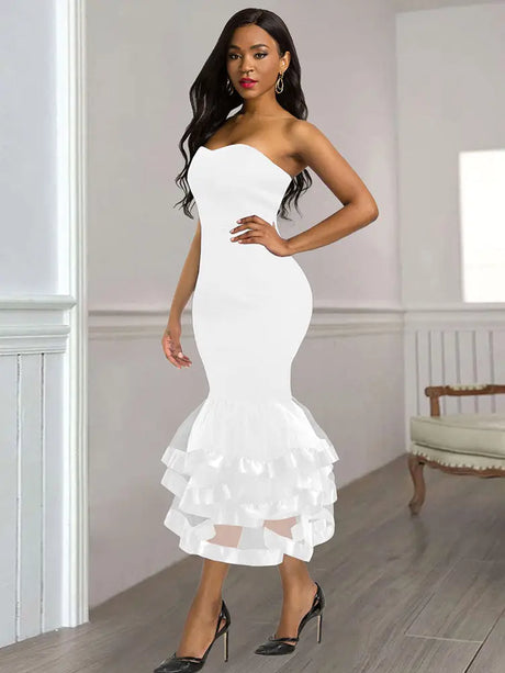 AOMEIDRESS Sexy Wedding Guests Dresses Strapless Backless Ruffle