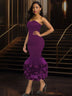 AOMEIDRESS Sexy Wedding Guests Dresses Strapless Backless Ruffle DarkPurple / S
