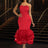 AOMEIDRESS Sexy Wedding Guests Dresses Strapless Backless Ruffle Red / S