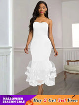 AOMEIDRESS Sexy Wedding Guests Dresses Strapless Backless Ruffle White / S