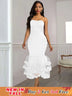 AOMEIDRESS Sexy Wedding Guests Dresses Strapless Backless Ruffle White / S