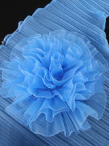 AOMEIDRESS Sheer Blue Mesh Top with 3D Floral Applique Wide Sleeves