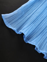 AOMEIDRESS Sheer Blue Mesh Top with 3D Floral Applique Wide Sleeves