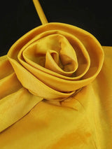 AOMEIDRESS Shiny A Line Mini Backless Wedding Guests Dresses 3D Flower