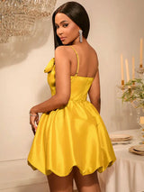 AOMEIDRESS Shiny A Line Mini Backless Wedding Guests Dresses 3D Flower