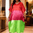 AOMEIDRESS Shiny Colorblock Kaftan Bubu Dress V Neck Beading Gowns Red / OneSize