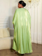 AOMEIDRESS Shiny Kaftan Bubu Dress V Neck Loose African Party Gowns MustardGreen / One Size