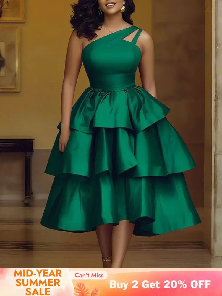 AOMEIDRESS Shiny One Shoulder Ruffle Layered Christmas Party Dresses