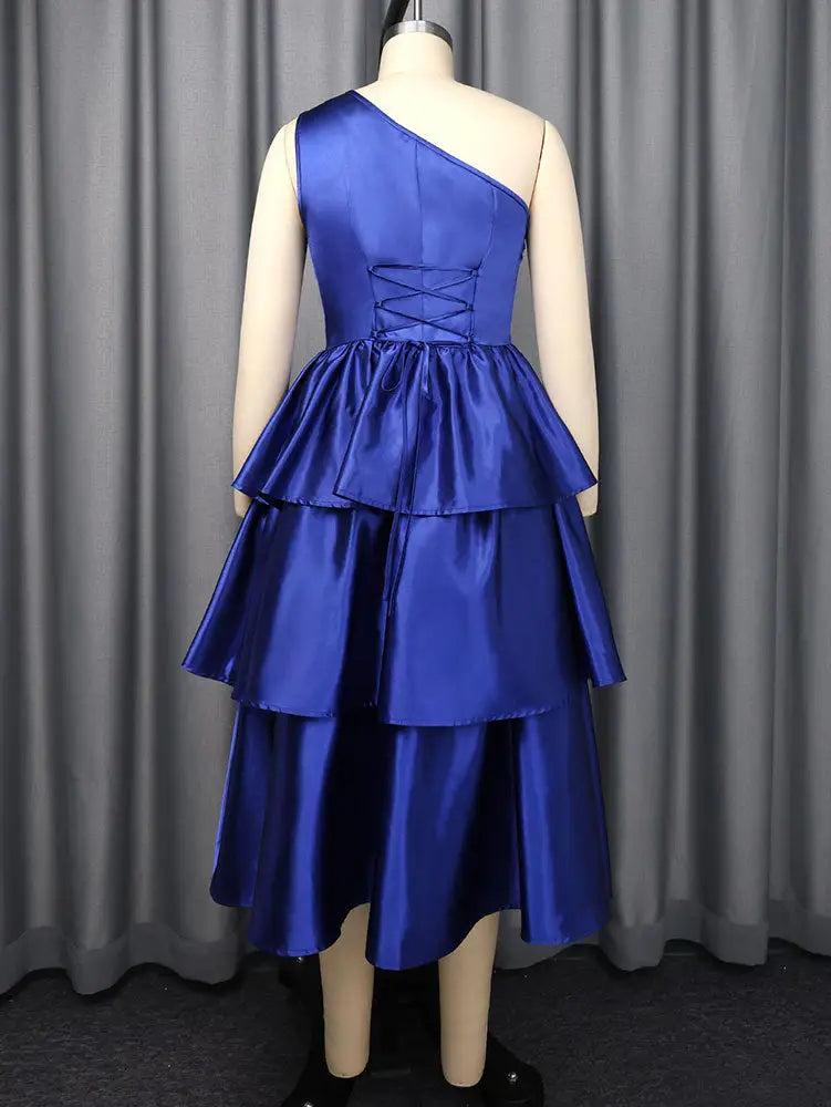 AOMEIDRESS Shiny One Shoulder Ruffle Layered Christmas Party Dresses