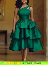 AOMEIDRESS Shiny One Shoulder Ruffle Layered Christmas Party Dresses