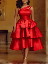 AOMEIDRESS Shiny One Shoulder Ruffle Layered Christmas Party Dresses