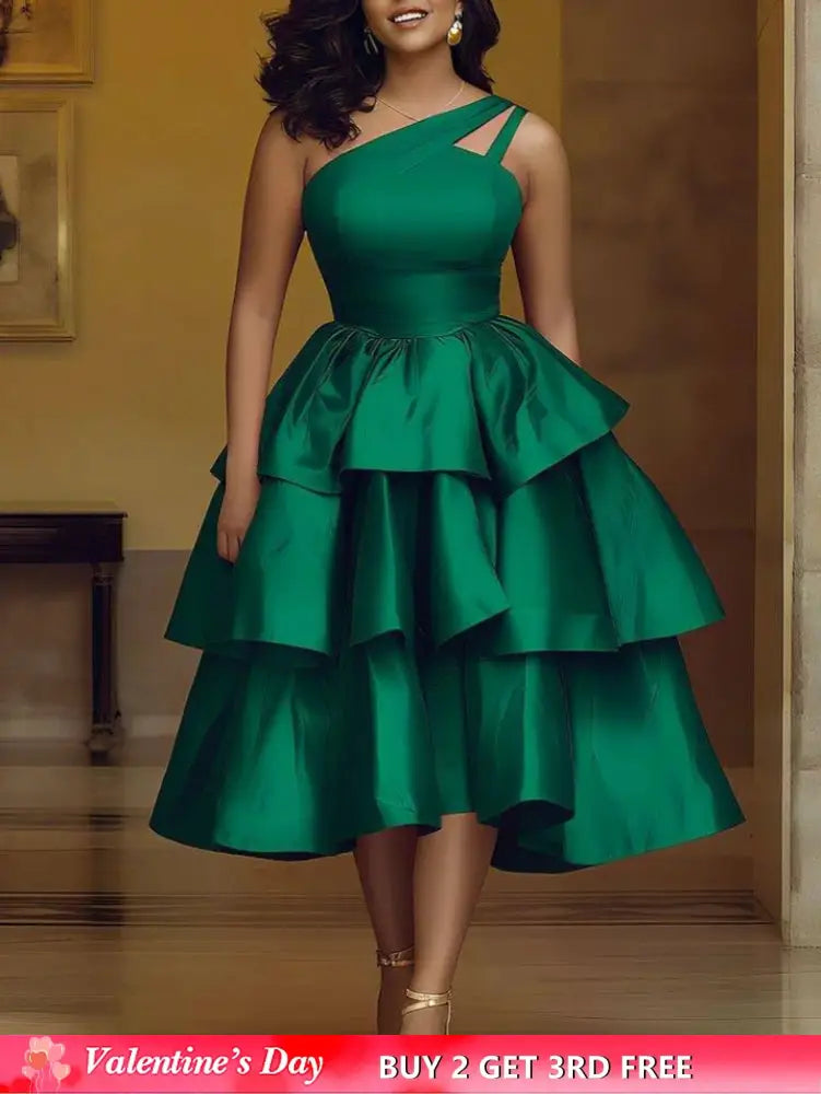 AOMEIDRESS Shiny One Shoulder Ruffle Layered Christmas Party Dresses