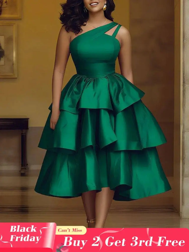 AOMEIDRESS Shiny One Shoulder Ruffle Layered Christmas Party Dresses