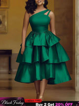 AOMEIDRESS Shiny One Shoulder Ruffle Layered Christmas Party Dresses