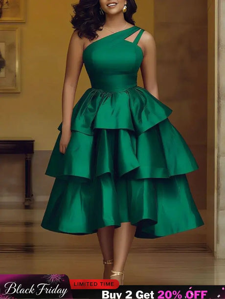 AOMEIDRESS Shiny One Shoulder Ruffle Layered Christmas Party Dresses