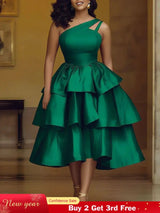 AOMEIDRESS Shiny One Shoulder Ruffle Layered Christmas Party Dresses