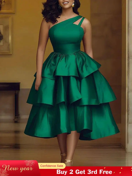 AOMEIDRESS Shiny One Shoulder Ruffle Layered Christmas Party Dresses